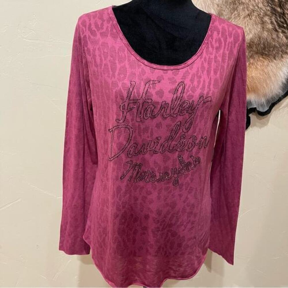 Harley-Davidson Lightweight Leopard Rhinestone Long‎ sleeve Tee